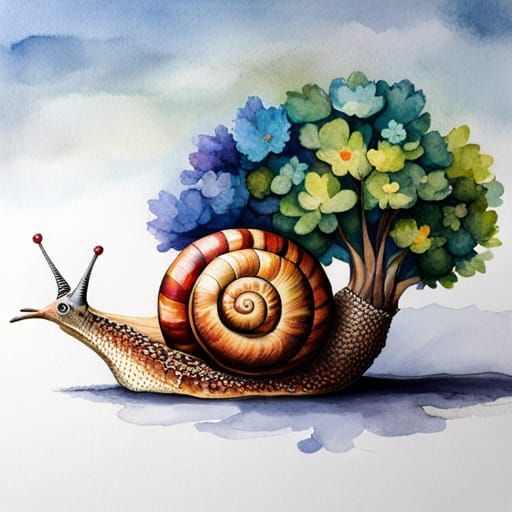 Snail's Fairy Tale House in Watercolor Illustration