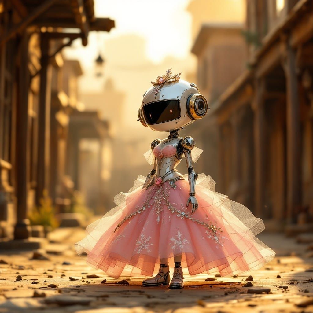 Chibi Robot in Whimsical Wild West Gown