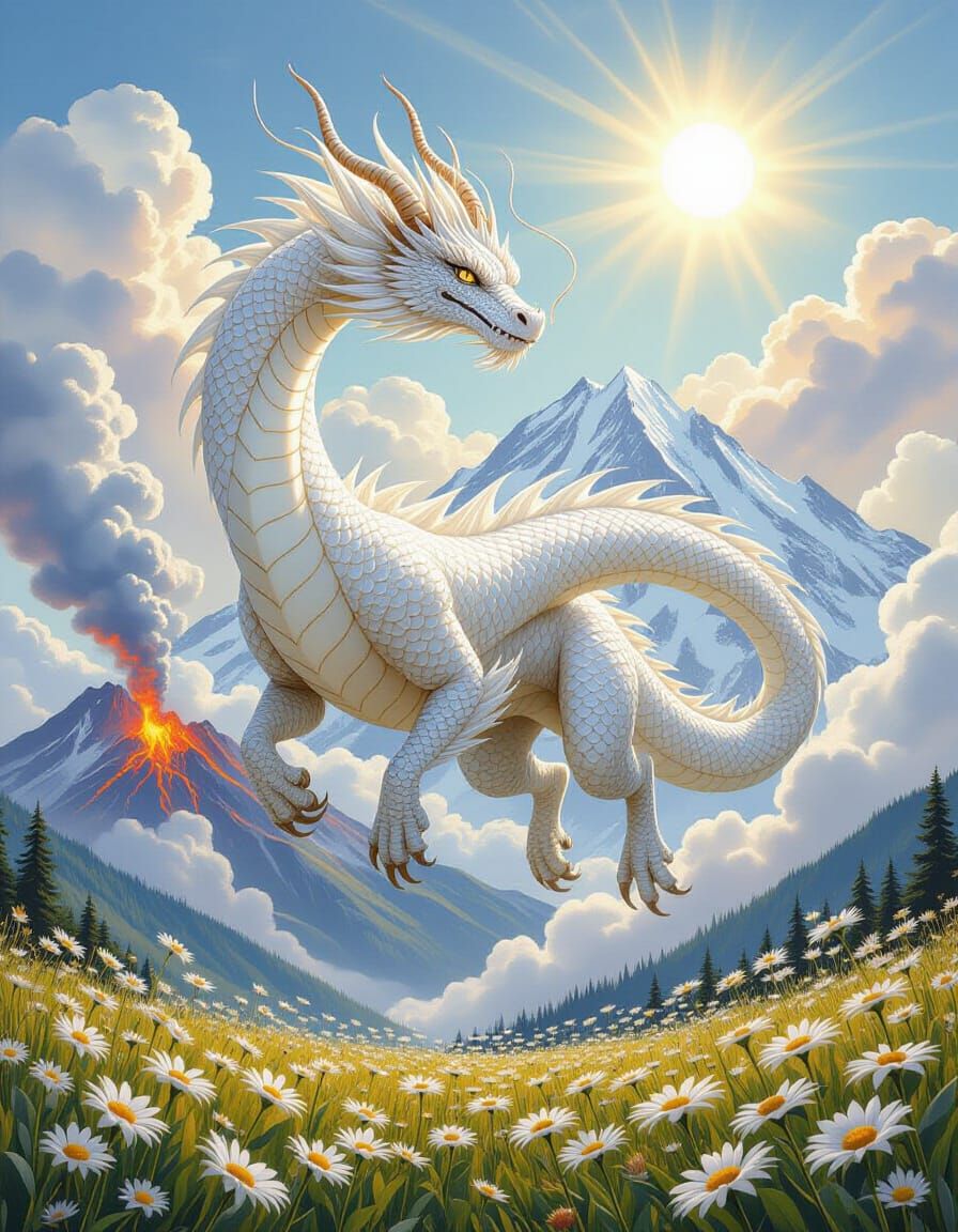 Majestic Celestial Dragon Over Erupting Mount Mckinley