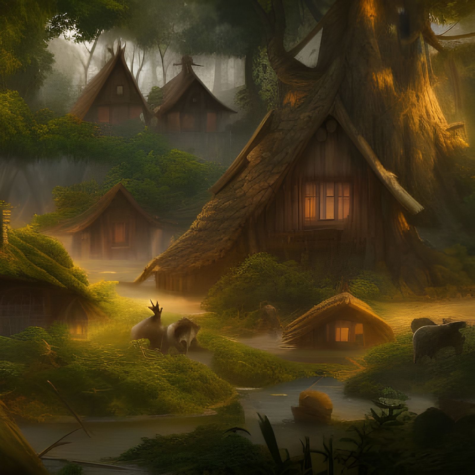 Animal Village Builds Homes in Trees: Fantasy Art