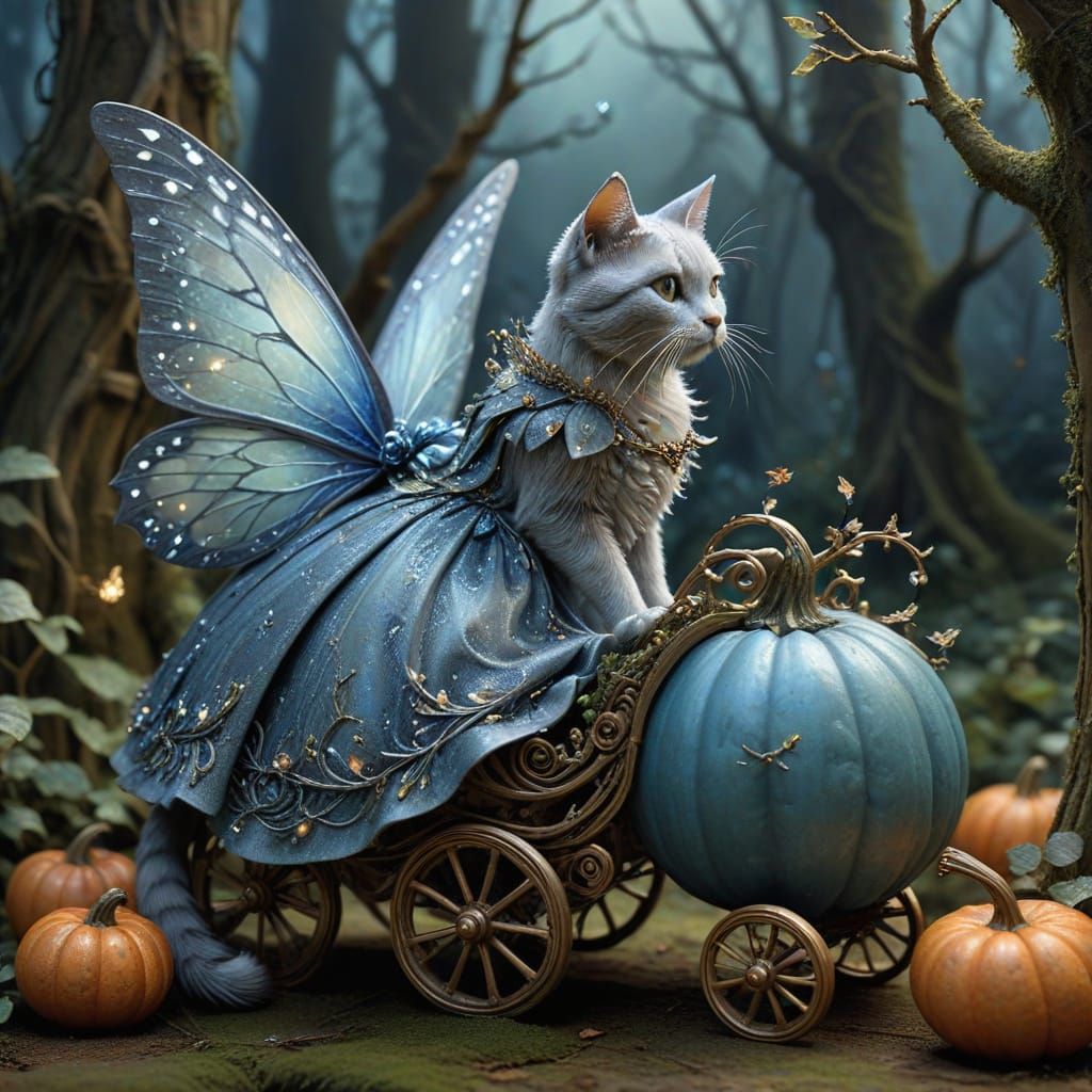 Whimsical Cat Princess Ready for Ball in Enchanted Forest