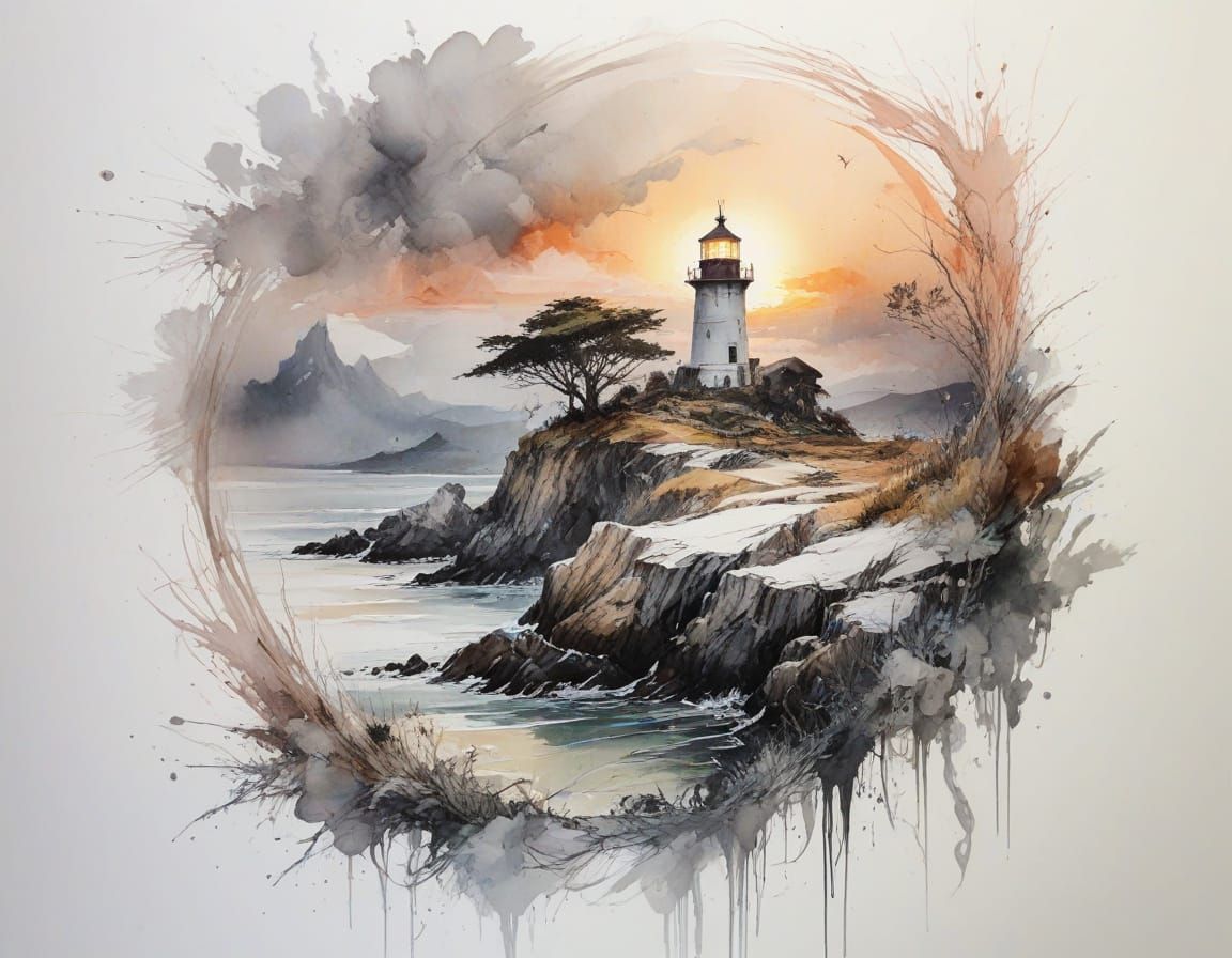 Weathered Lighthouse at Sunrise in Winter
