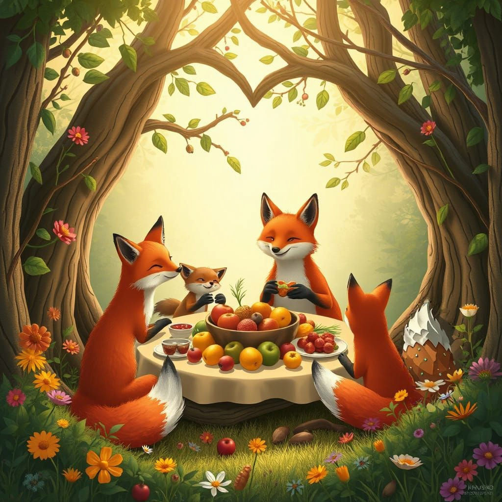 Joyful Dinner with the Fox Family