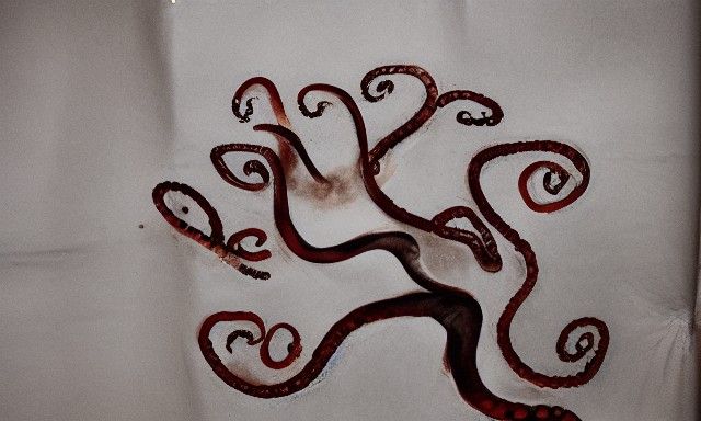 Winter Teahouse Octopus in Sumi Ink Style