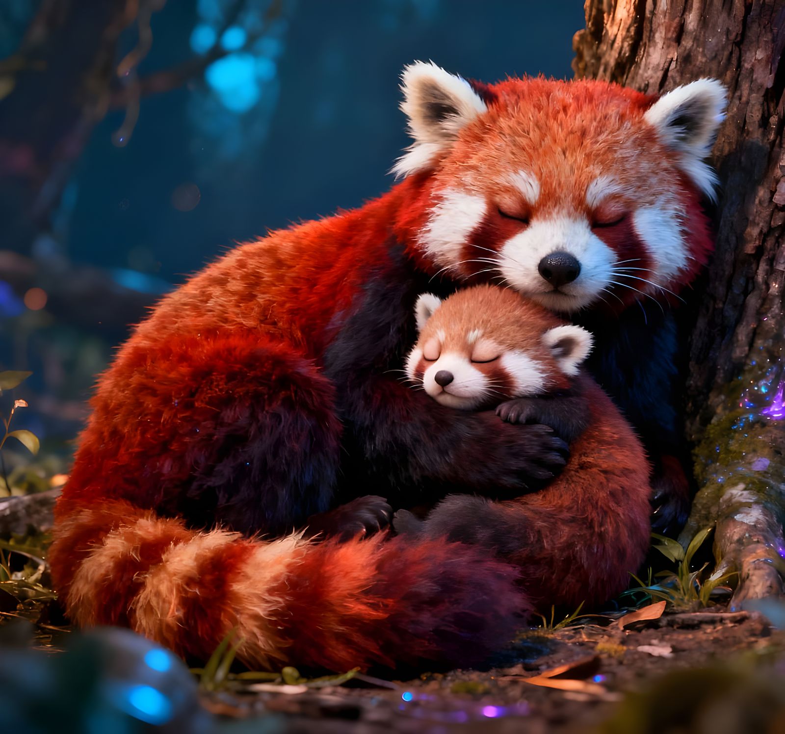 Mama and Baby Red Panda Cuddle