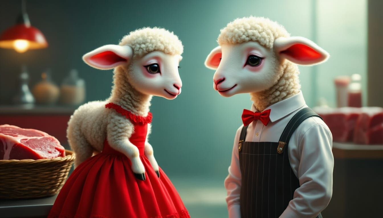 Nervous Lamb's First Date: Photorealistic Surrealism