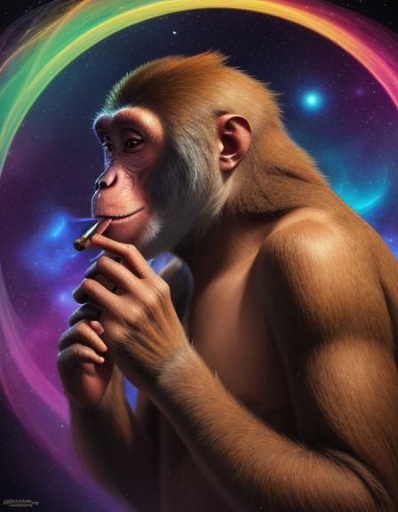 Monkey Smoking Cigar: Holographic Cosmic Illustration