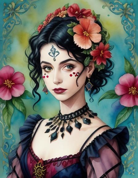 Filigree Harlequin with Masque in Watercolor Style