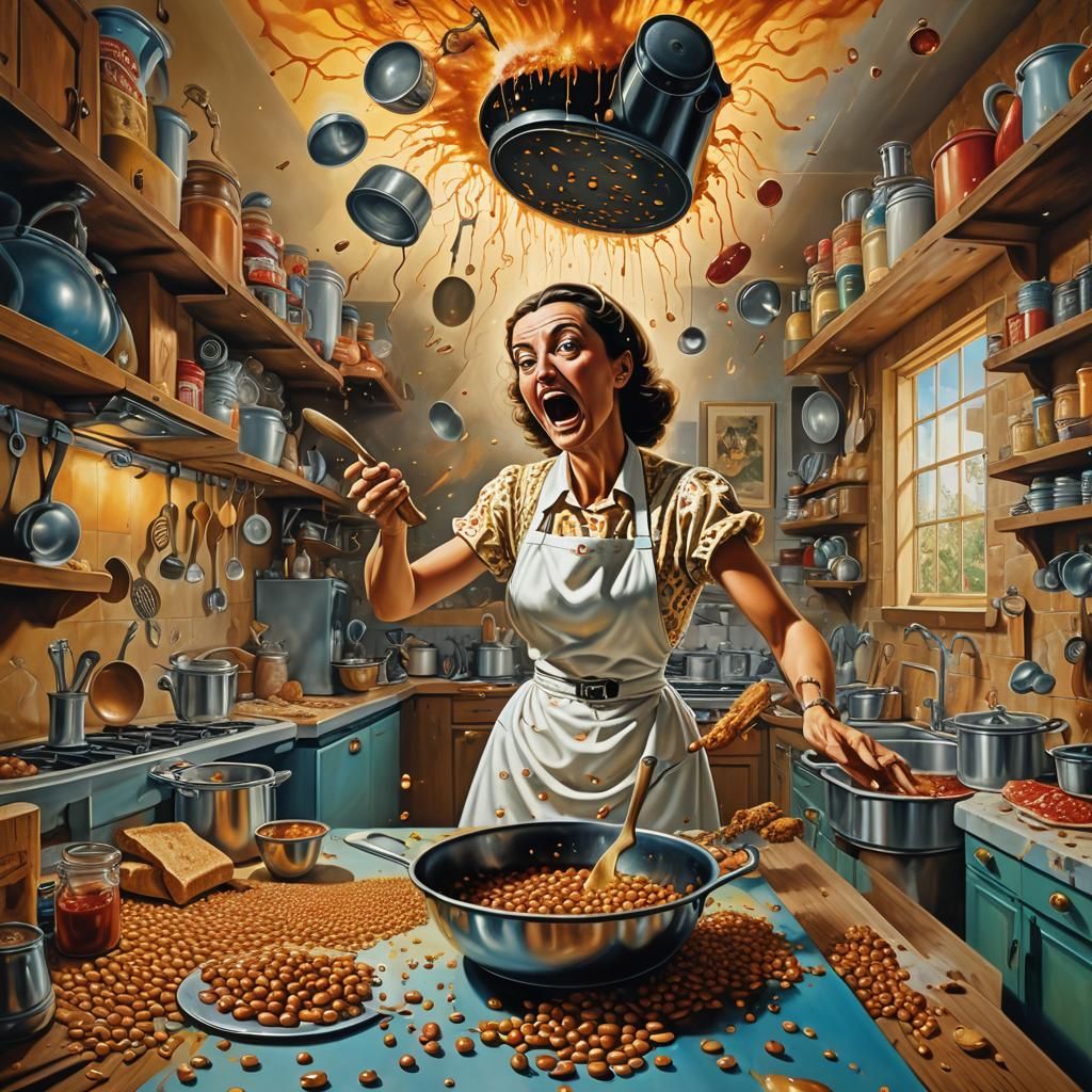 Exploding Baked Beans: A Surrealist Kitchen Dreamscape