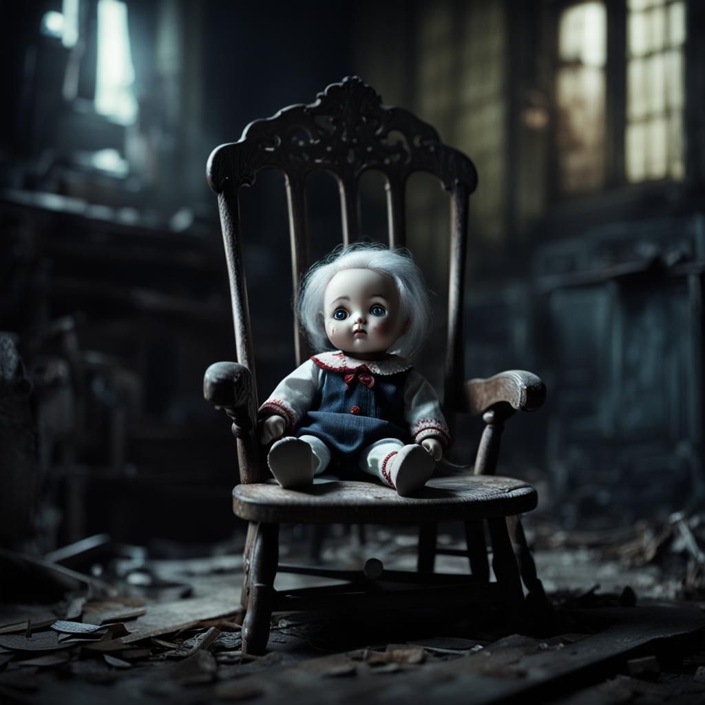 Creepy Doll in Abandoned House, Digital Art