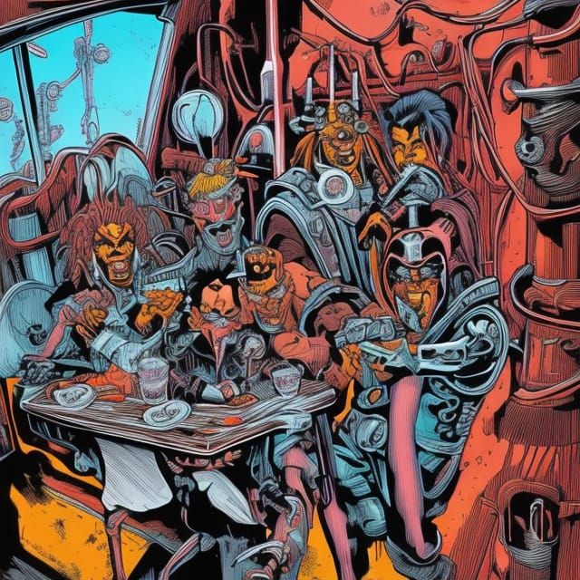 Cyberpunk Space Pirate Bar: Crude Comic Art