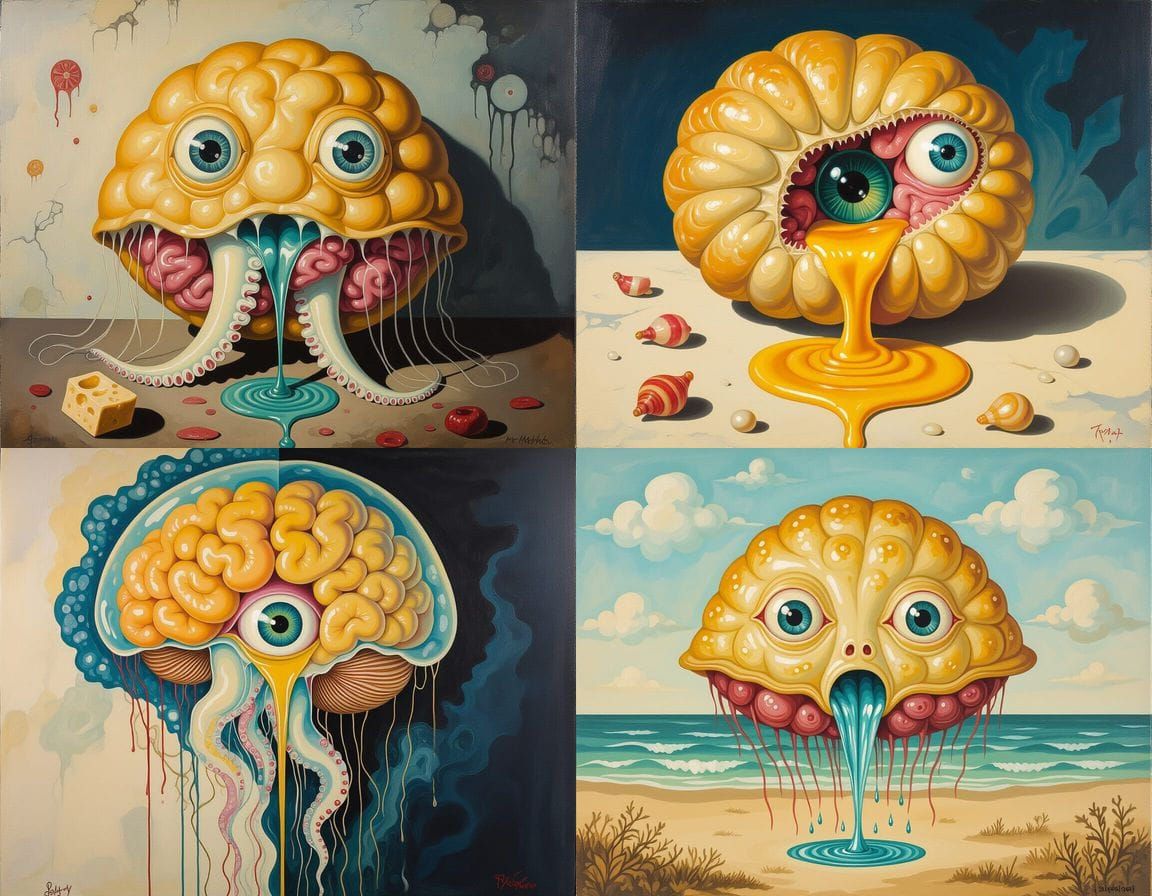 Surreal Jellyfish Brain in Oil Painting Style