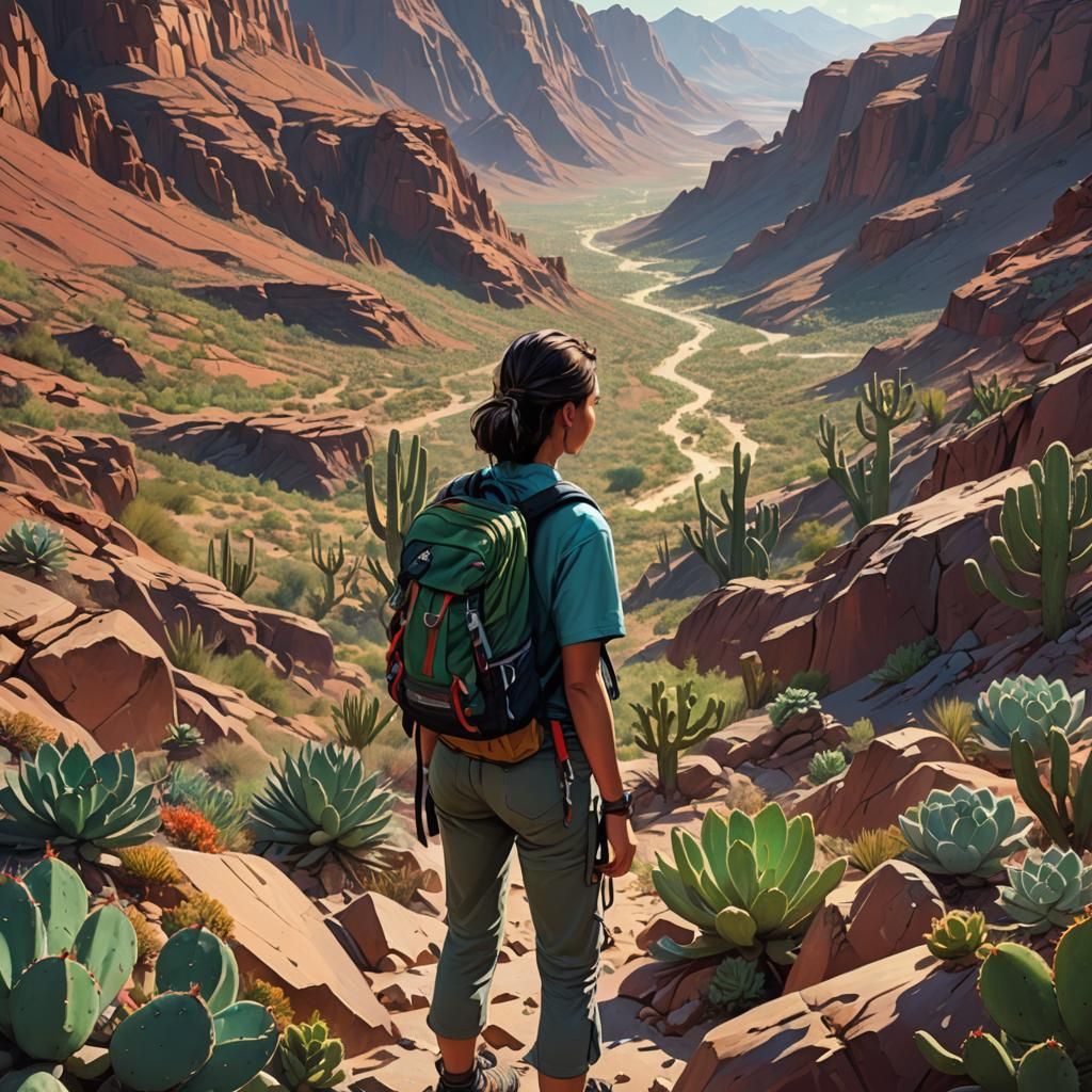 Desert Valley Contemplation in Hyperrealistic Splash Art