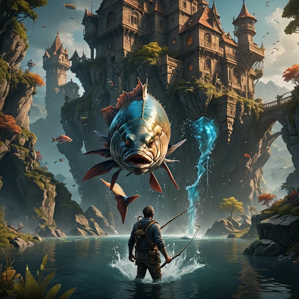 Split-Level Fish Catch in Detailed Matte Painting