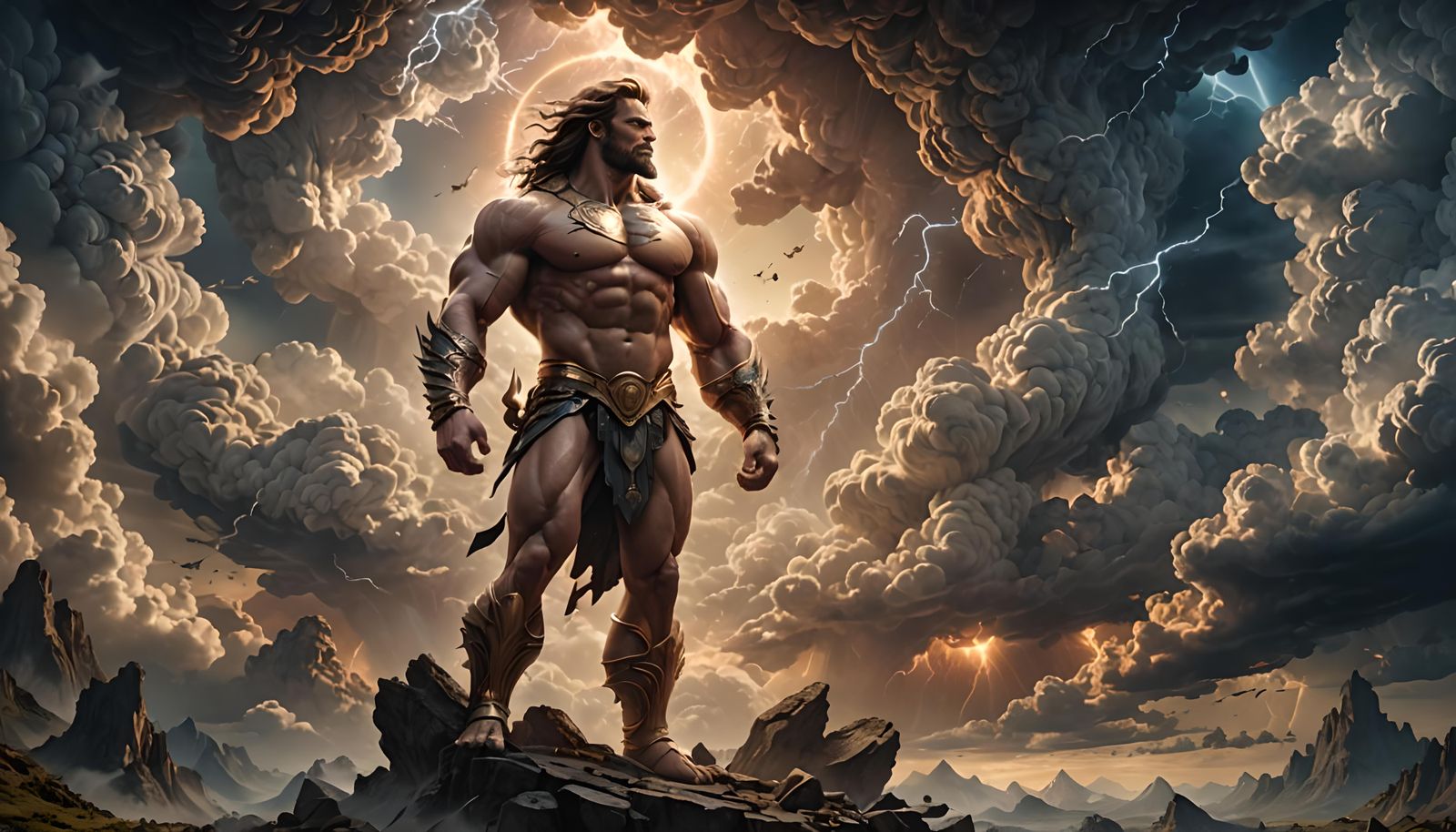 Muscular God Completes Creation: Epic Digital Painting