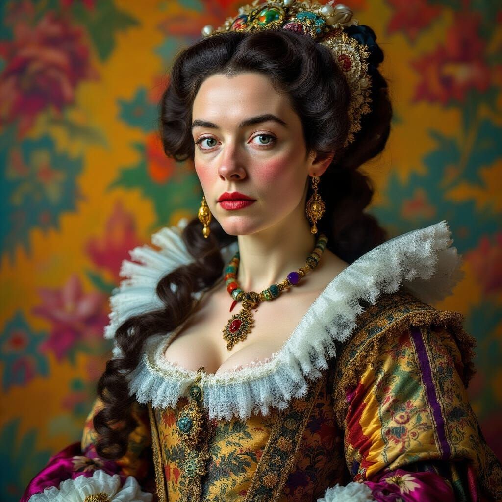 Catherine of Braganza in Hyperrealistic Cinematic Portrait