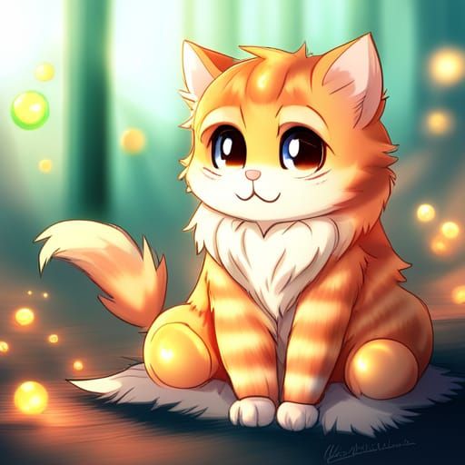 Cute Anime Cat with Sparkling Orb Eyes