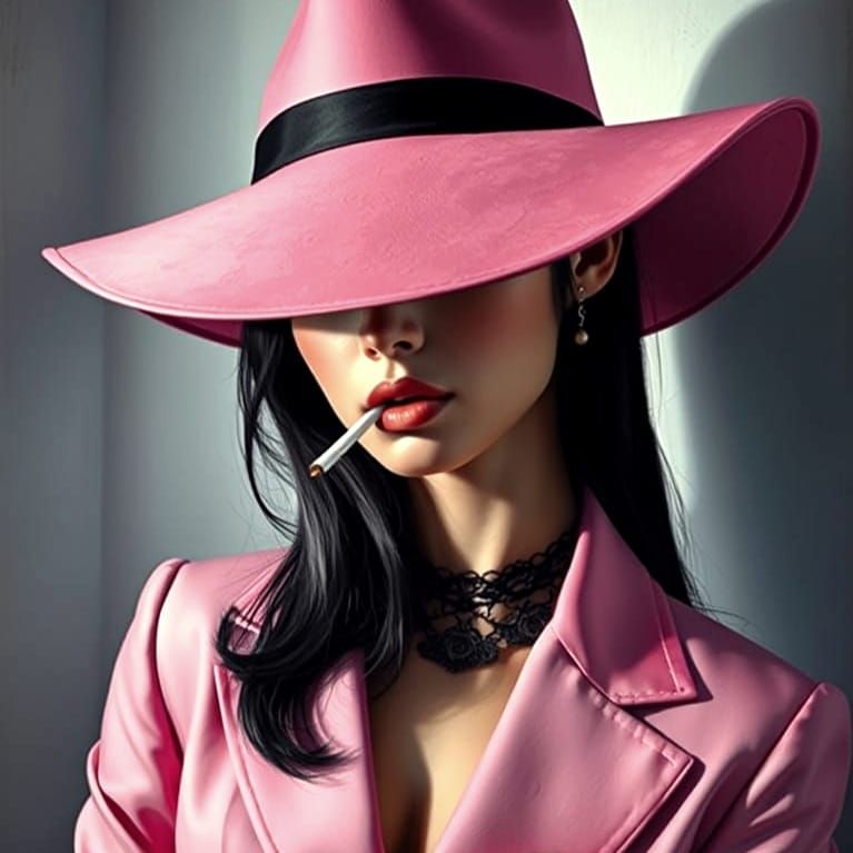 Surreal Pink Lady Casts Enigmatic Shadow in Dark Fantasy Por...