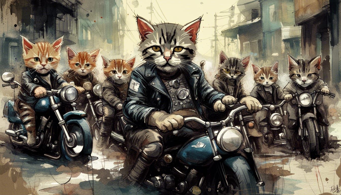 Kitten Biker Gang on Harley Davidsons