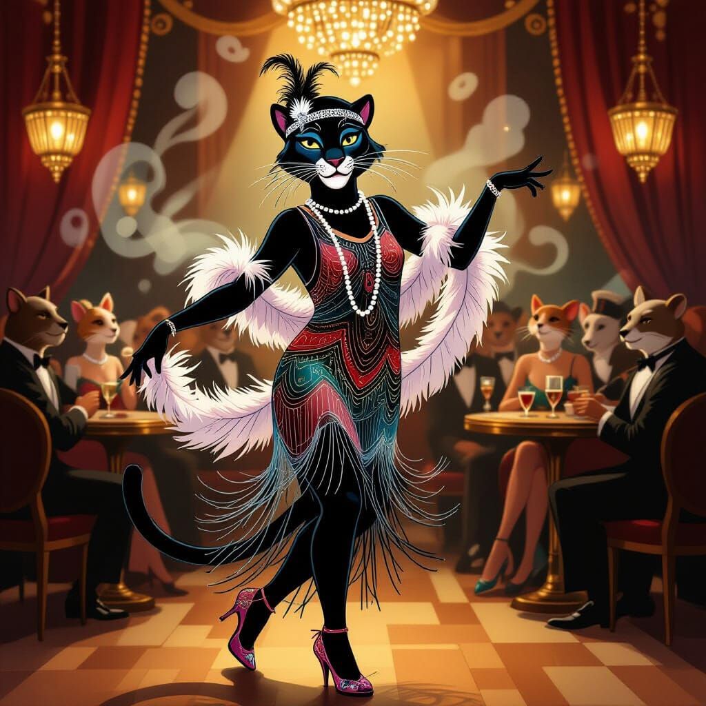 Panther Dances Charleston in Art Deco Jazz Club