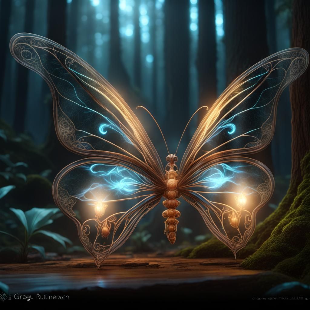 Translucent magical butterfly with ghostly effects