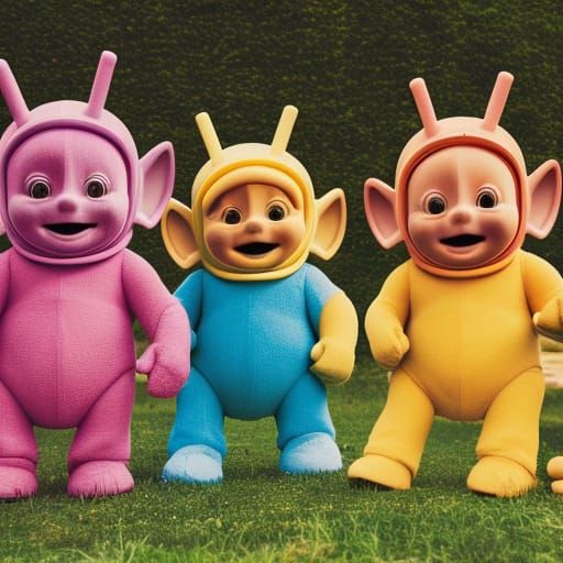 Hyperrealistic Teletubbies in Professional Photography Style