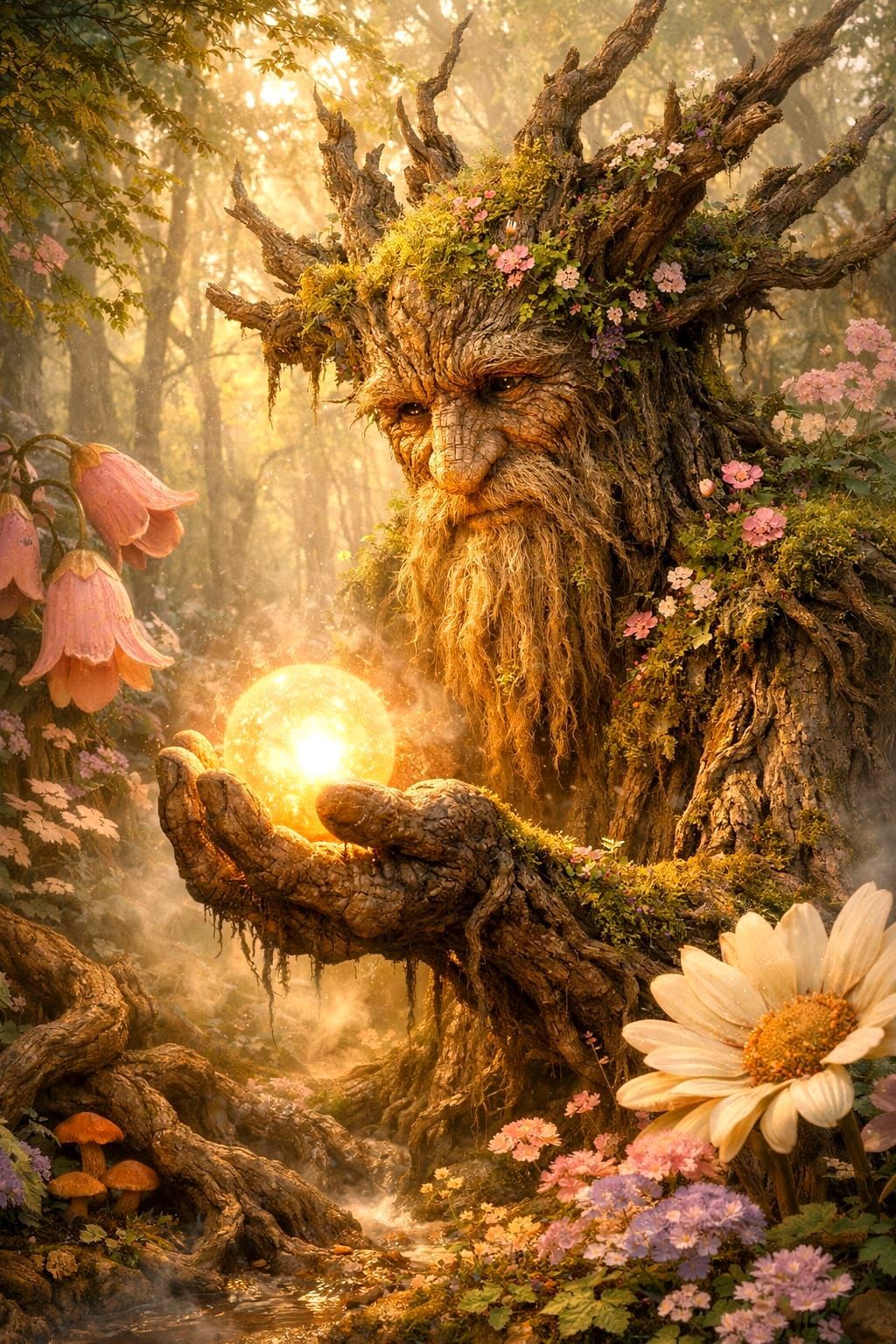 Ancient Ent Offers Glowing Orb in Enchanted Forest