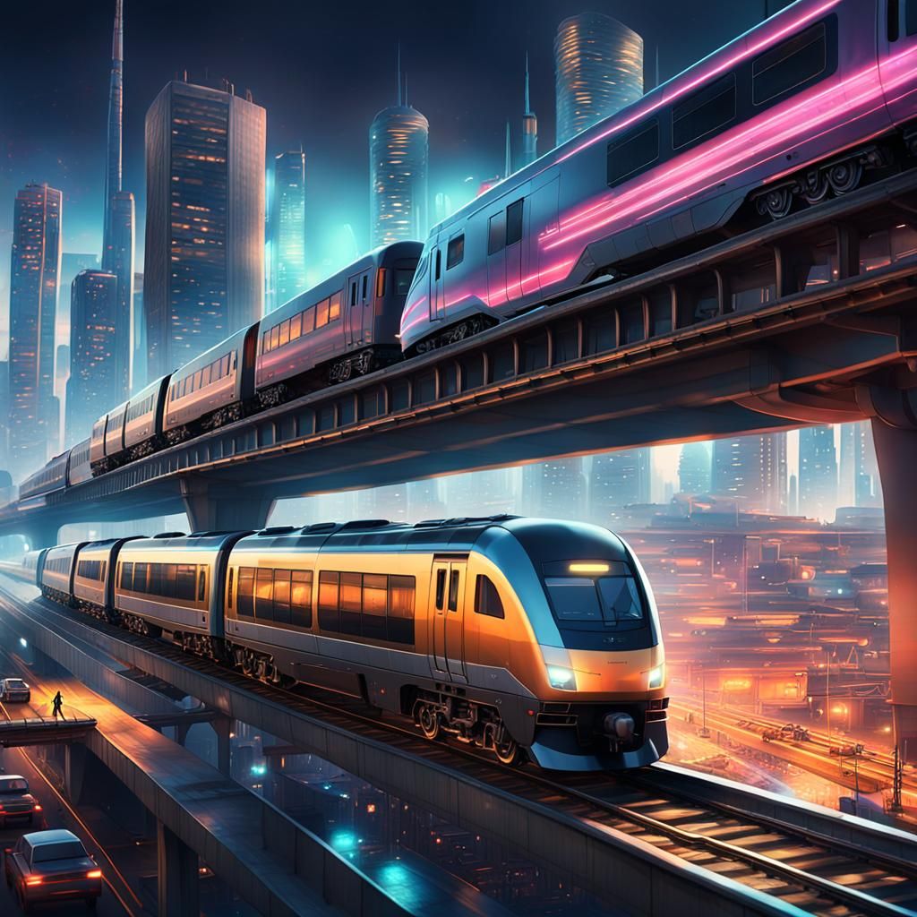 Futuristic Cityscape with Transportation Modes in Cinematic....