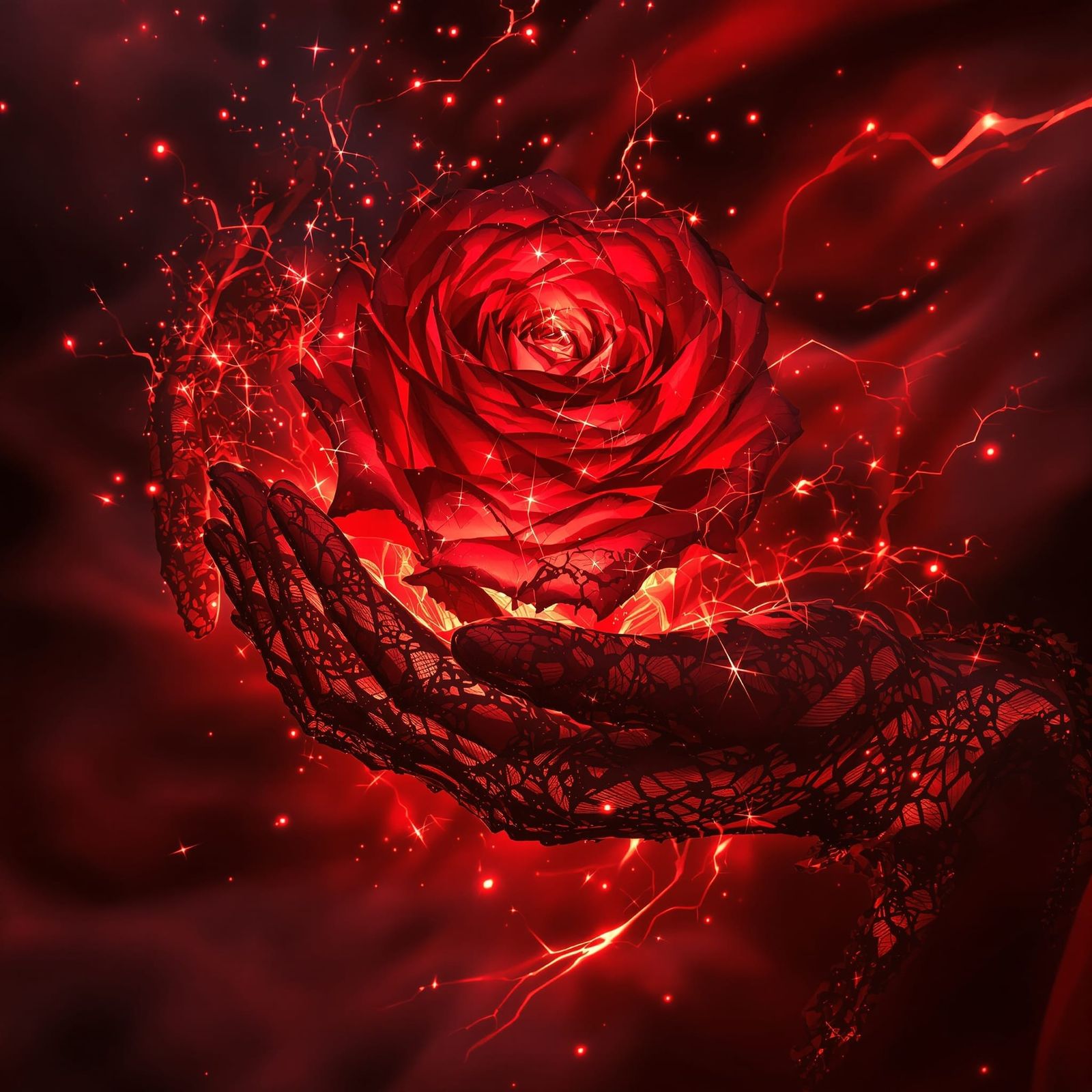 Crimson Fire Conjured by Hands in Red Lace Gloves