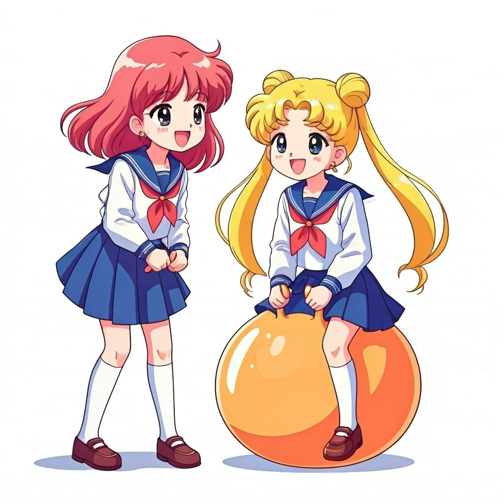 Minako Aino Bouncing on Hopper Ball with Usagi Tsukino