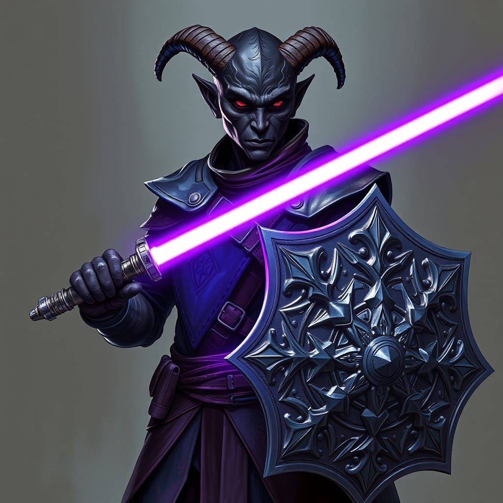 Drow Warrior with Lightsaber in Dystopian Style