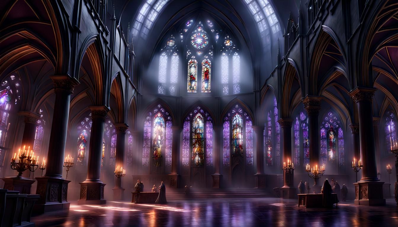 Gothic Church with Shattered Glass in Dark Fantasy Style