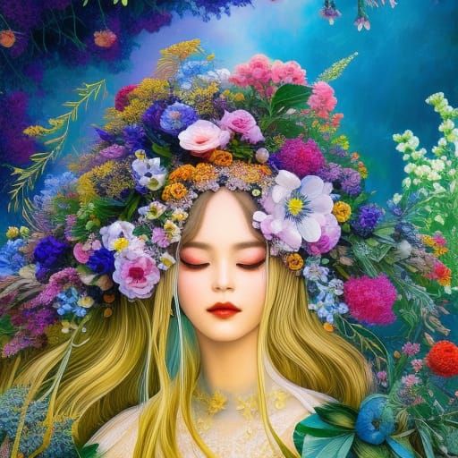 Woman in Flower Dress: Gouache and Watercolor Art