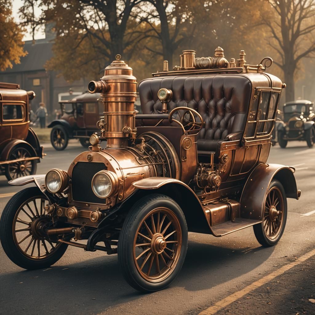 Steampunk Automobile Concept Art in Golden Light