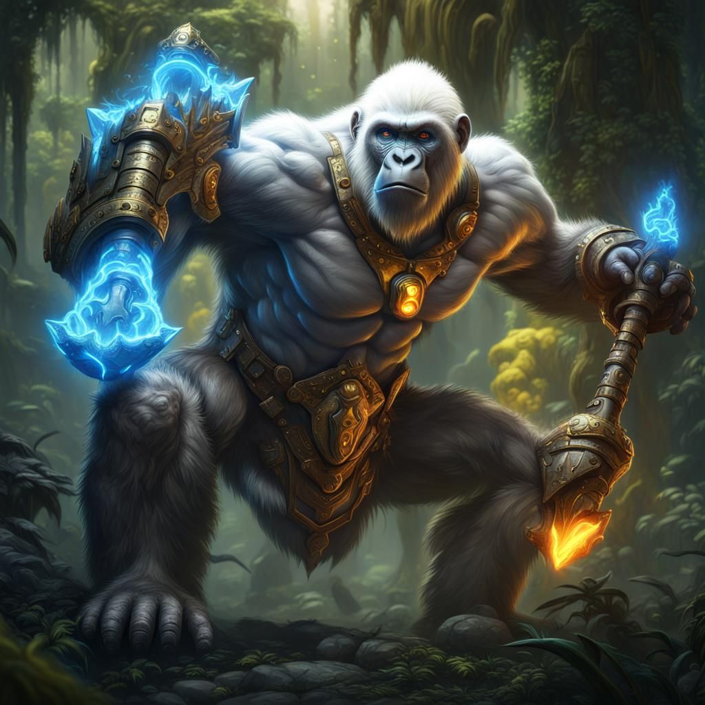 Paladin Gorilla Warrior with Glowing Hammer