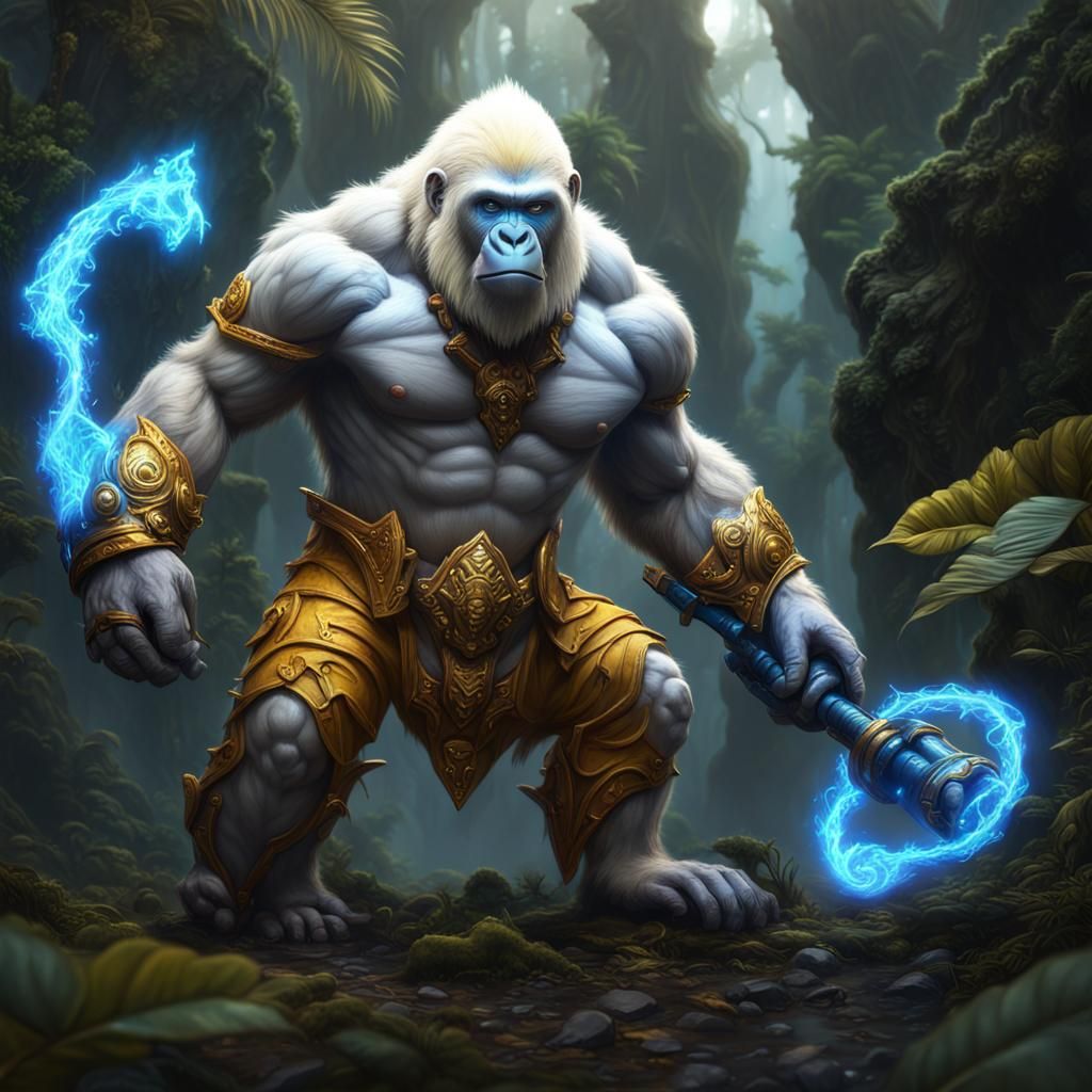 White Gorilla Paladin with Glowing Hammer