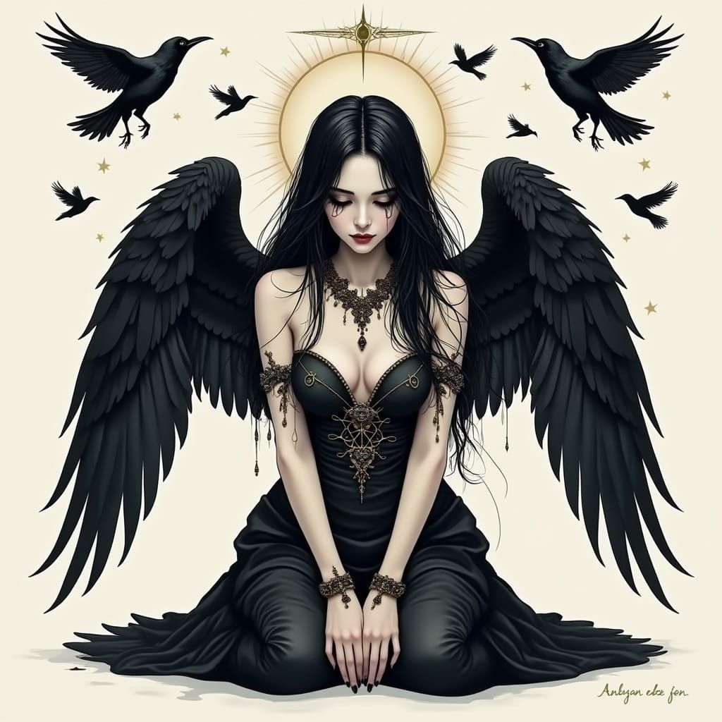 Despairing Angel in Dark, Ethereal Art Style