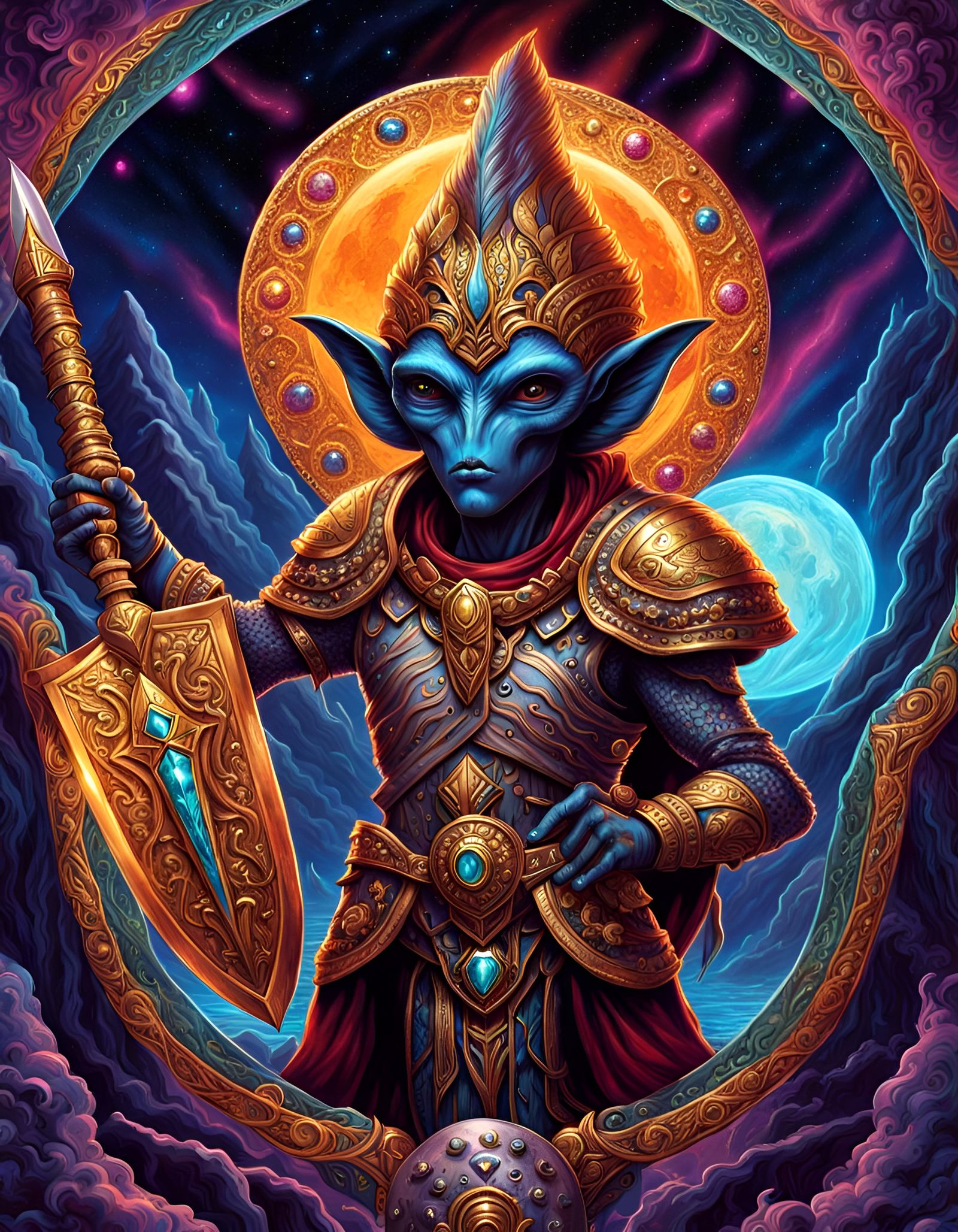 Alien Warrior with Jewel Sword and Magic Shield