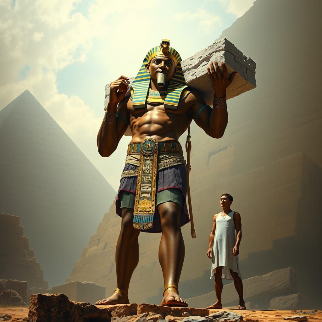 Ancient Egyptian Pharaoh Carries Massive Pyramid Blocks with...
