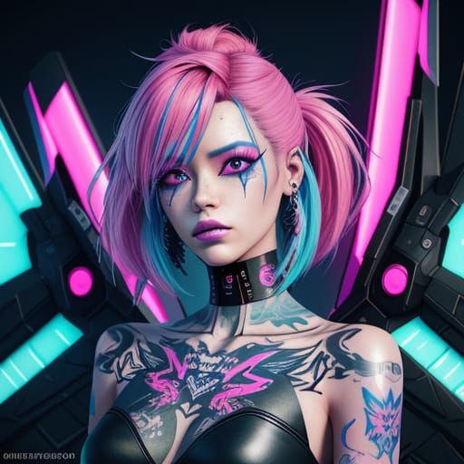 Fallen Angel Cyber Doll Portrait in Cyberpunk Style