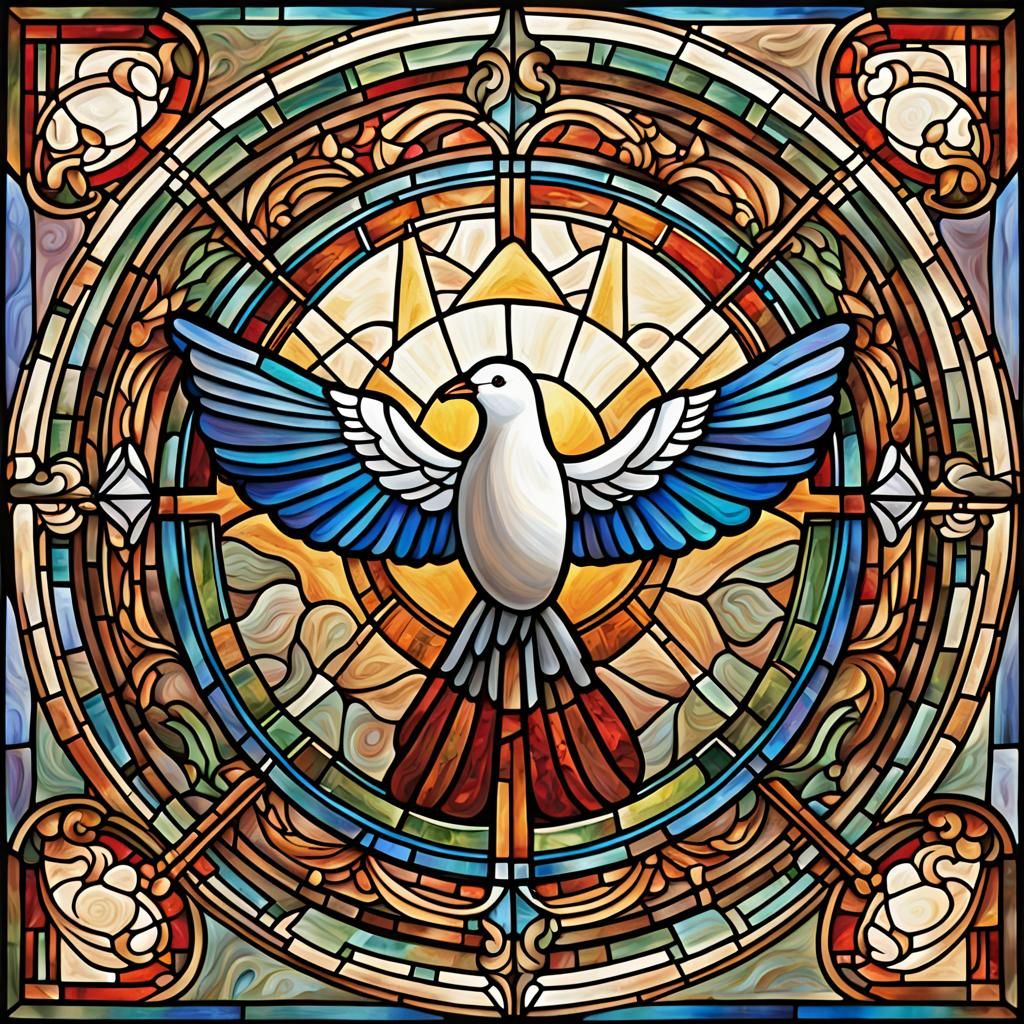 Stained Glass Holy Spirit Dove in Flight