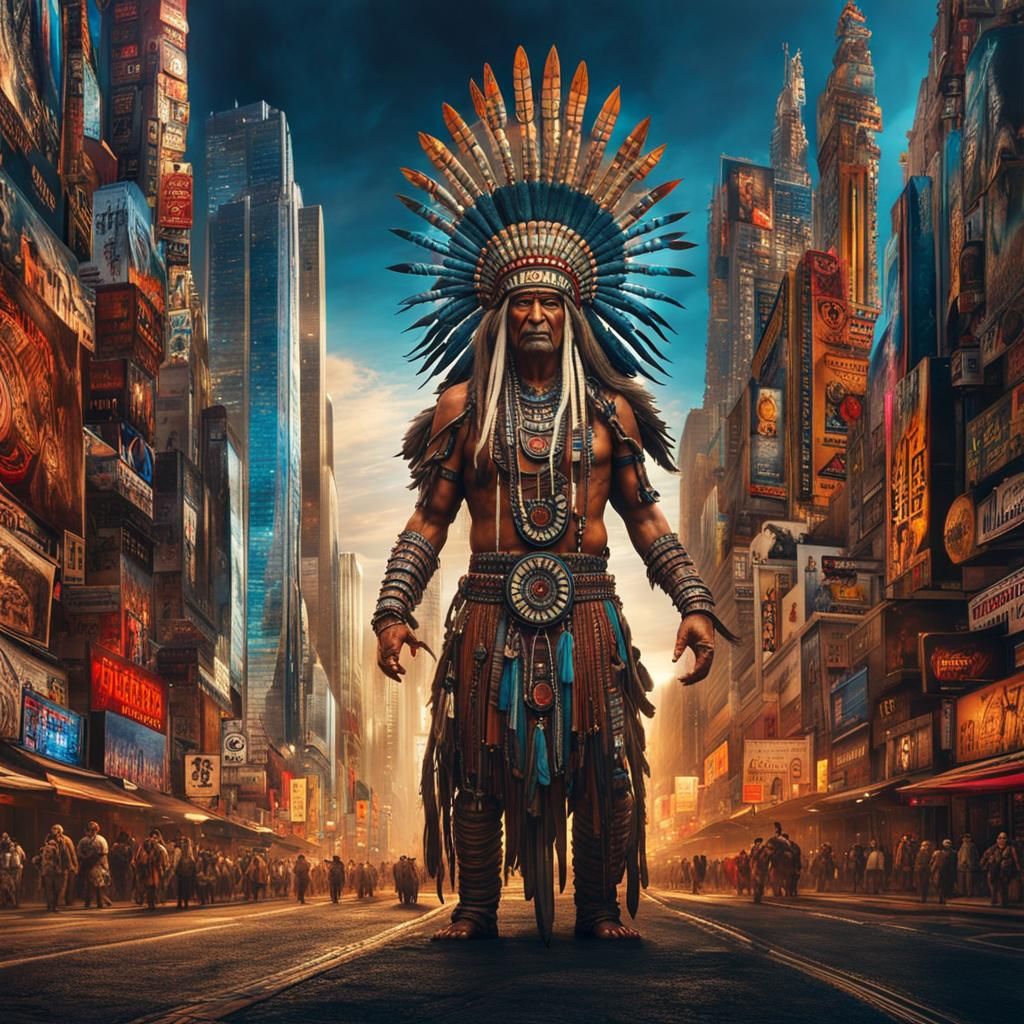 Giant Shaman Dances Through City: Psychedelic Art