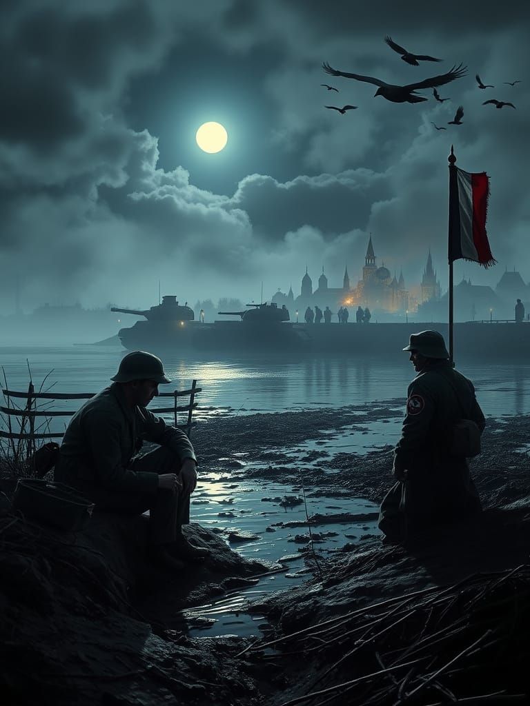 Moonlit Battle Scene on the Vistula River