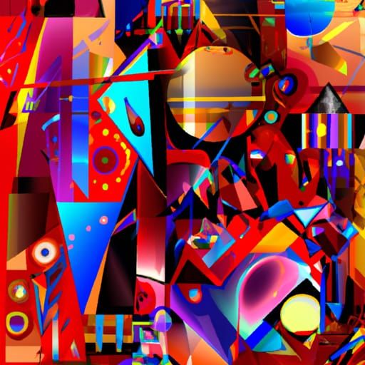 Geometric Fauvism Cubist Painting of Stars and Planets