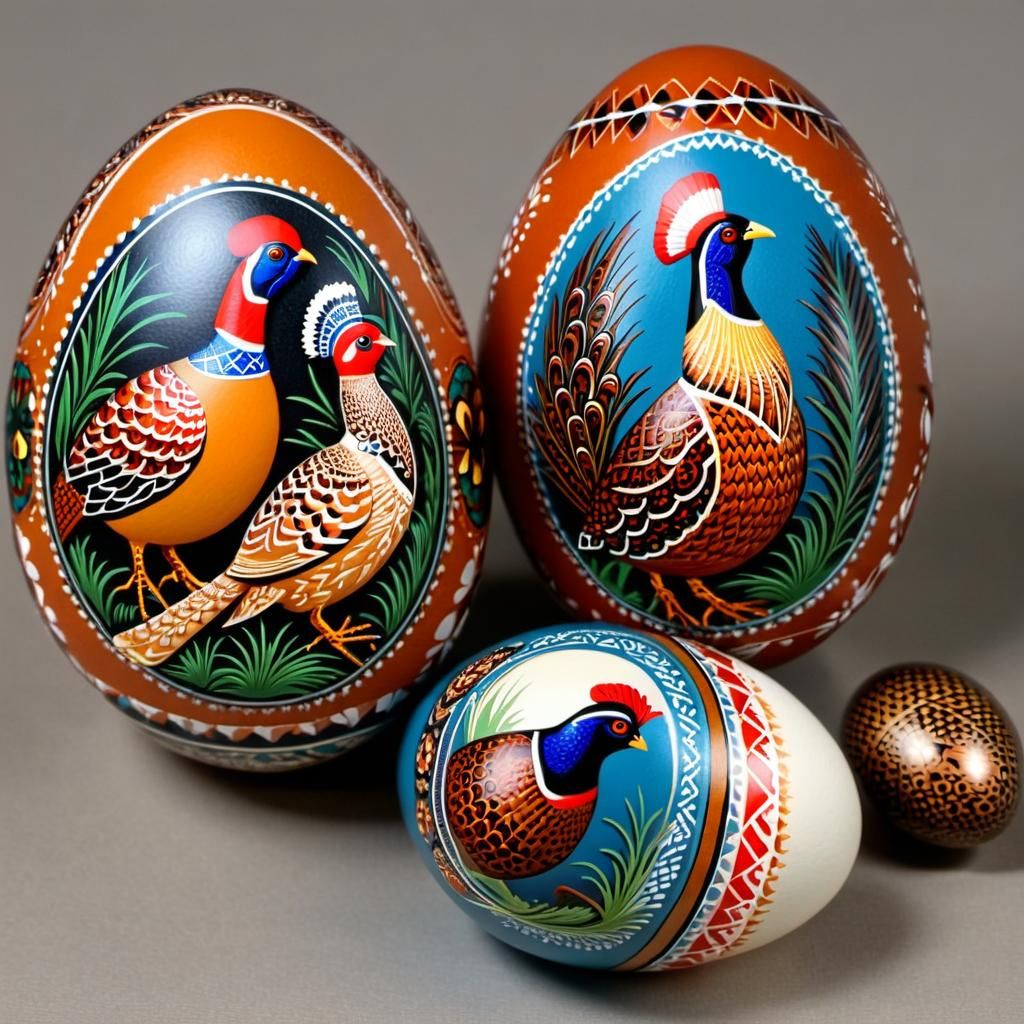 Pysanky Easter Eggs and Pheasants