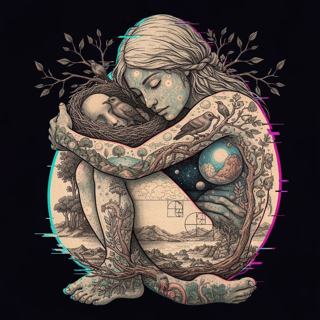 Dreamlike Concept Art: Woman Intertwined with Nature