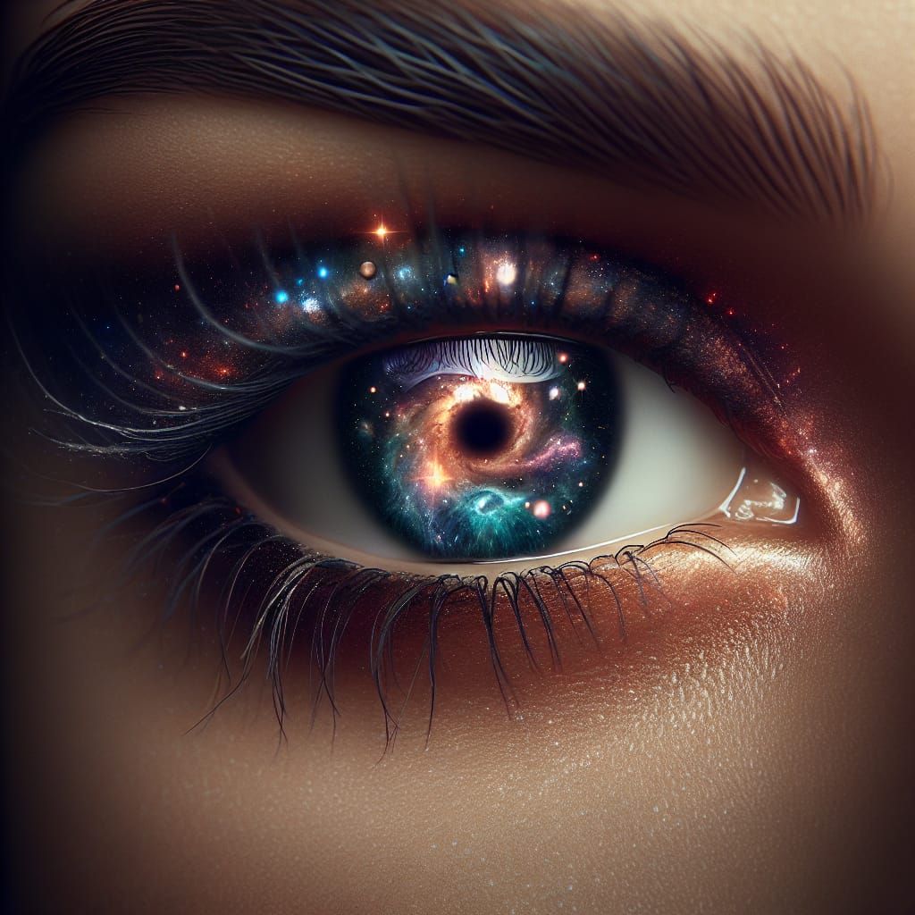 Woman's Eye Reveals Universe in Matte Painting Style