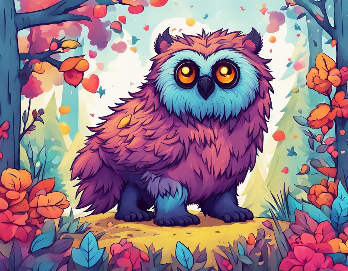 Adorable Owlbear in Vivid Colors