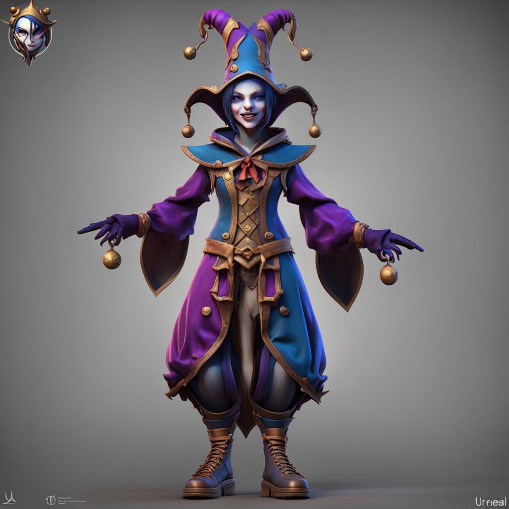 Jester Game Character in 3D Rendering Style