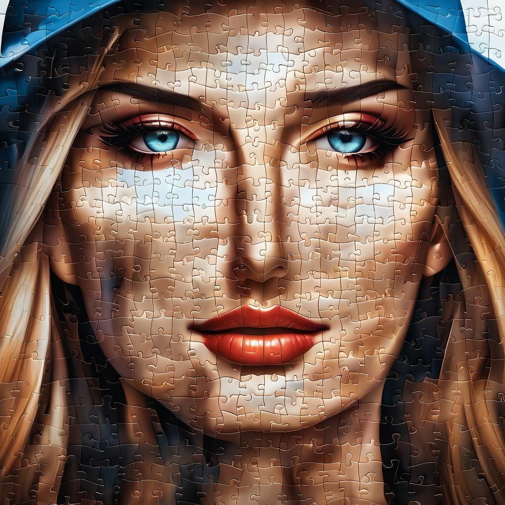 Jigsaw Puzzle Woman Portrait in Hyperdetailed Style